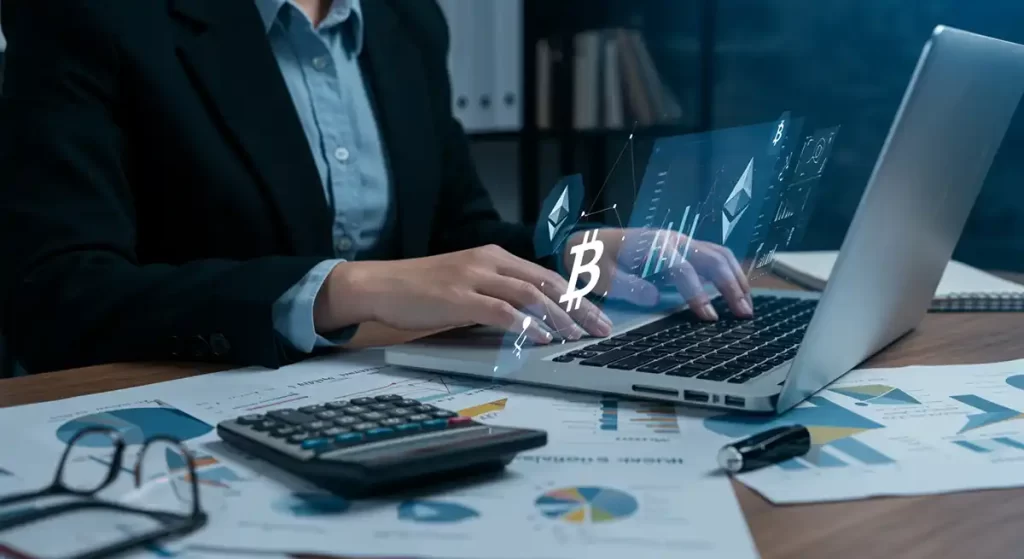 Asesor fiscal revisando criptomonedas para la declaración de la renta 2025 en España